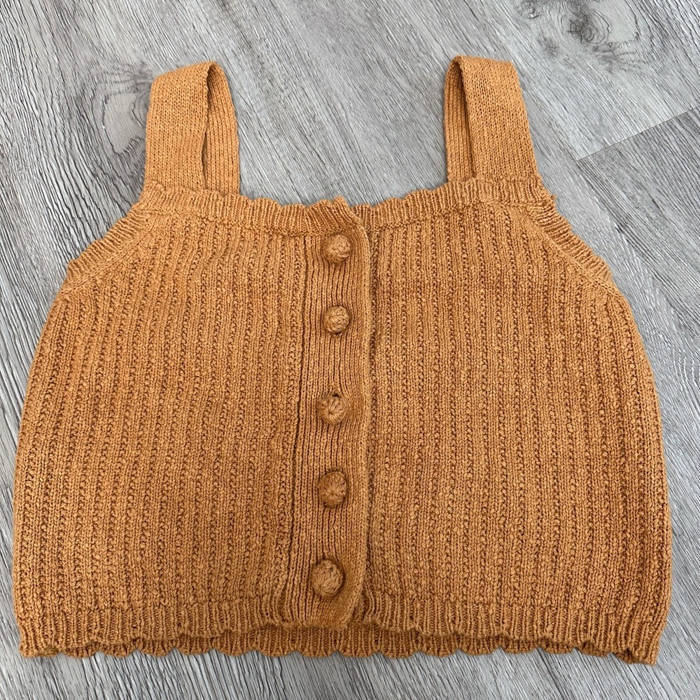 Weekend XS Burnt Orange Rust Cropped Sweater Crochet Vest NWOT